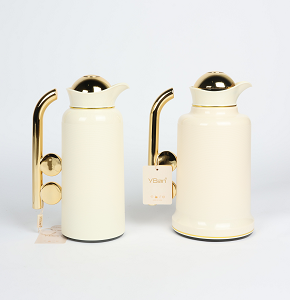 Penguin Thermos Flask Set – 2 Pieces (1L + 0.7L), Matte Cream Color with Gold Handle
