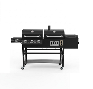 Hyper Techno Grill (Charcoal + Gas) – Advanced model with a side smoker and ultra-durable steel body, giant size 195×65×137 cm