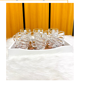Living Home 6-piece transparent glass mug set with wavy and practical design and comfortable handle