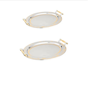 Stainless Steel Oval Serving Tray Set, 2 Pieces (18/10) 8011G