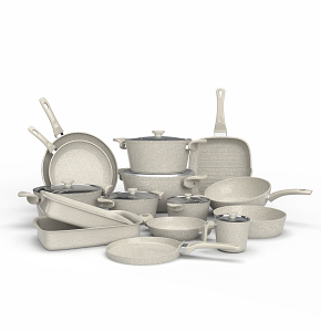 Granite Cookware Set Top Chef 21 Pieces Beige Composition (Pots 18-20-24-26-30 / Frying Pans 24-30 / Wok 28 / Grill Pan 28 / Milk Pan 16 / Deep Frying Pan 30 / Crepe Pan 28 / Egg Plate 22 / Casserole 