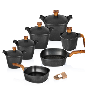 Granite Gigilli Cookware Set – 12 Pieces – Square Shape – 4 Pots (28-26-24-20 cm) + Grill Pan 30 cm + Frying Pan 28 cm + Milk Pot 18 cm


