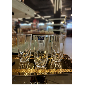 Living Home 6-piece transparent glass mug set with an elegant multi-faceted design and stable base


