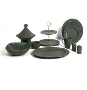 Dinner Set 39 Pieces with Two-Tier Cake Holder Olive Color Model Majestic Elegance


