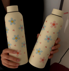 Thermal Thermos, Bottle-Shaped, Beige Rose Design - SHEIN - 20 H