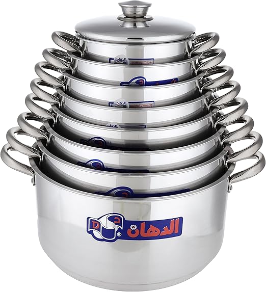 Aluminum Cookware Set – Al Dahan Brand, Straight Design, 8 pcs / 30 (14–16–18–20–22–24–26–30)