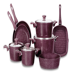 Top Chef Granite 12-Piece Black Round Set (Pots 18/20/24/28 + Pan 26/22 + Tagine 30 + Griddle 28)
