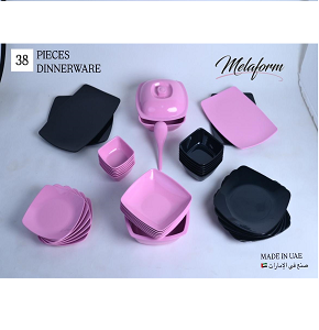 Melamine Dinner Set "Melaform" – 38 Pieces (Includes: 6 Large Plates – 6 Deep Plates – 6 Dessert Plates – 6 Small Bowls – 6 Large Bowls – 4 Serving Pieces – Lidded Salad Bowl – Large Bowl – Spoon) Col