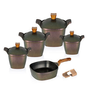 Kazán Granite Square Set 9 Pieces, consisting of 4 Pots (28-26-24-20) and a 28 cm Frying Pan
