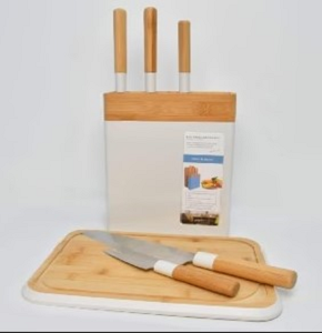 Tessie & Jessie 4-piece Knife Set, Wooden Handles, on Platter, White Color, Code: SK-9322WHITE

