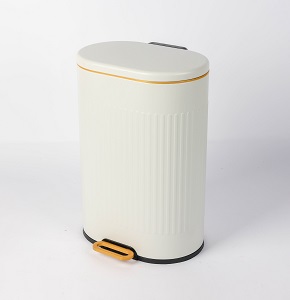 Trash bin 12 liters - round white with striped design - hydraulic open

