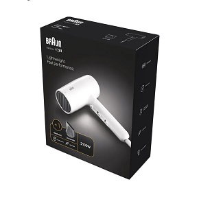 Braun 2100W Hair Dryer equipped with a concentrator nozzle, featuring adjustable temperature settings and airflow speed control.