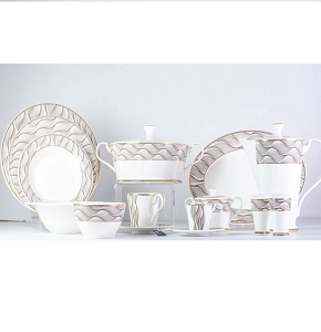 Dining set Bangladesh 113 pieces with wavy colors and gold water frame cobra design code G160301
