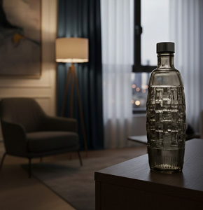 abdo - 210 - 43 D - Round smoked glass water bottle with silver lid