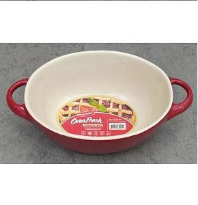 Danny Home round porcelain casserole with two handles in creamy and burgundy colors 9-9744 /1-1030

