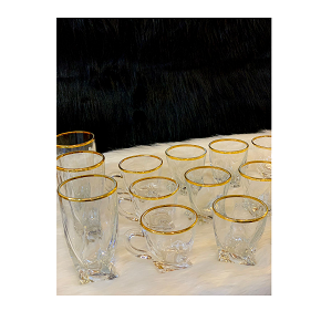 2M Acquadro 18 pieces 6 tea + 6 saucers + 6 cups laser engraving gilded set

