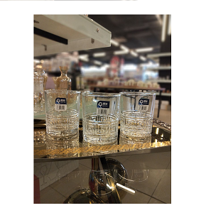 Living Home 6-piece glass cup set with low design and thick base decorated with fine engravings LXZS0613-3
