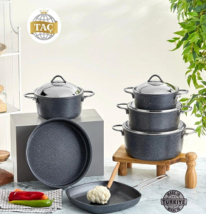 Touch Granite Pot Set 10 Pieces, consisting of 4 Pots (20-22-24-28), a 30 cm Baking Tray, and a 28 cm Grill
