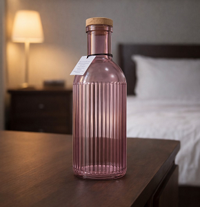 Glass Water Bottle Burgundy Round with Clip Lid - abdo-209-179 C