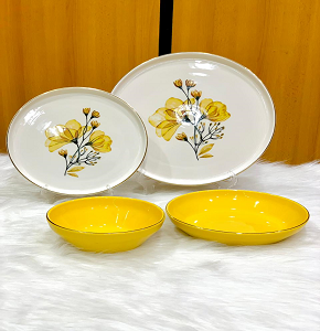 Porcelain Dinner Set 24 Pieces - Glory - Flower Gold Model with Soft Pink Pattern and Gold-Decorated Edges
