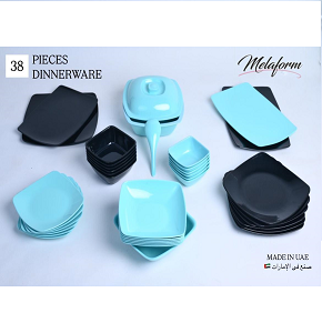 Melamine Dinner Set "Melaform" – 38 Pieces (Includes: 6 Large Plates – 6 Deep Plates – 6 Dessert Plates – 6 Small Bowls – 6 Large Bowls – 4 Serving Pieces – Lidded Salad Bowl – Large Bowl – Spoon) Col