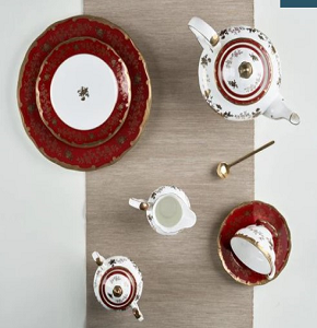 German Tea & Cake Set 24 Pieces Creamy-Honey Colors with Gold Water Model Autumn Garden, Code 306

