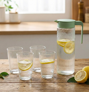 Sherbet Set, Glass, 5 Pieces Pitcher + 4 Cups-ch -a1-533