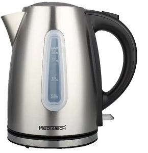 MediaTech Stainless Electric Water Kettle, 1.7 Liter, 2200 Watt, Silver - MT-KS200