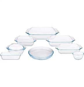 Pyrex Set – 9 Pieces – Oval with Handle (30 + 35 + 39 cm) + Casserole with Lid 3L + 4 Square Dishes + 3 Dessert Plates
